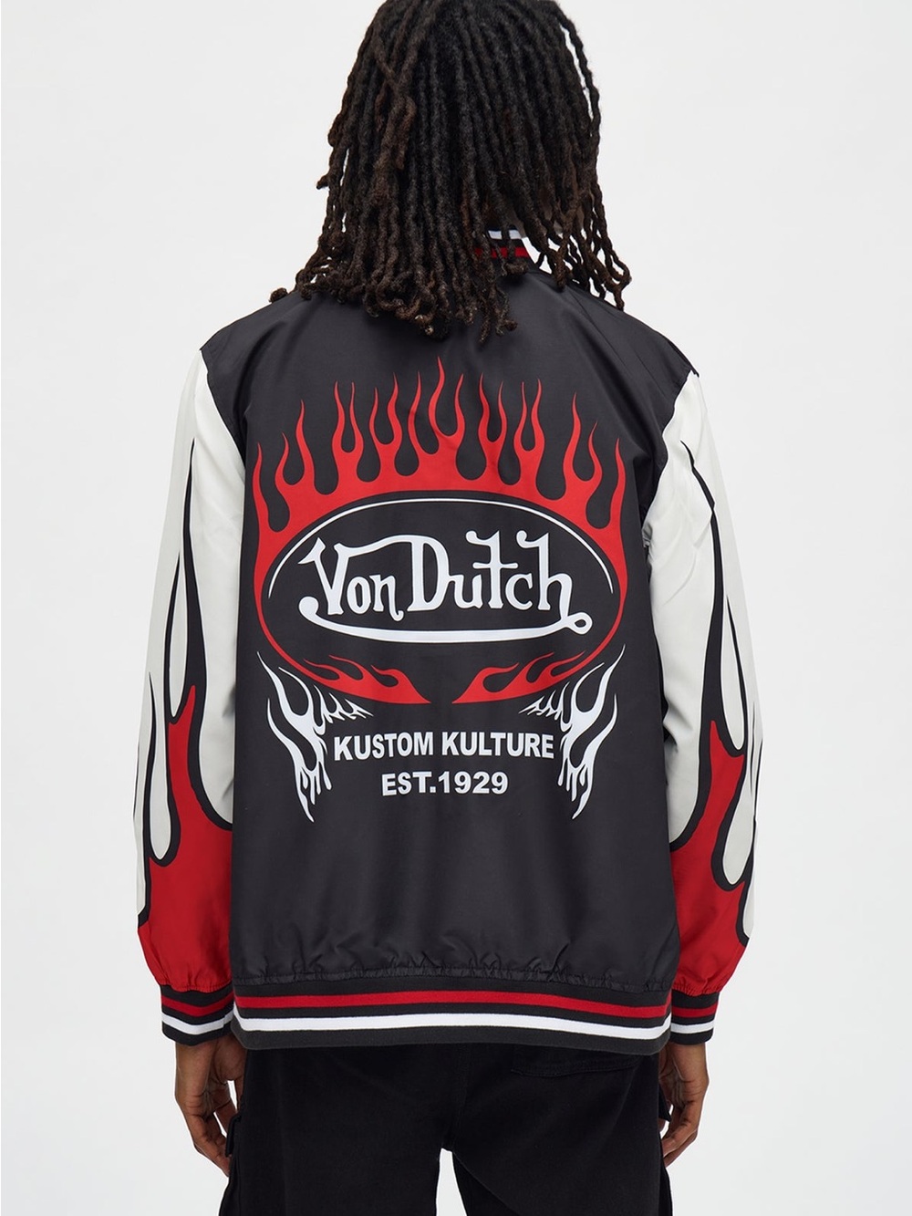 Von Dutch - Flamed Varsity Jacket - Black Red - Men’s Large